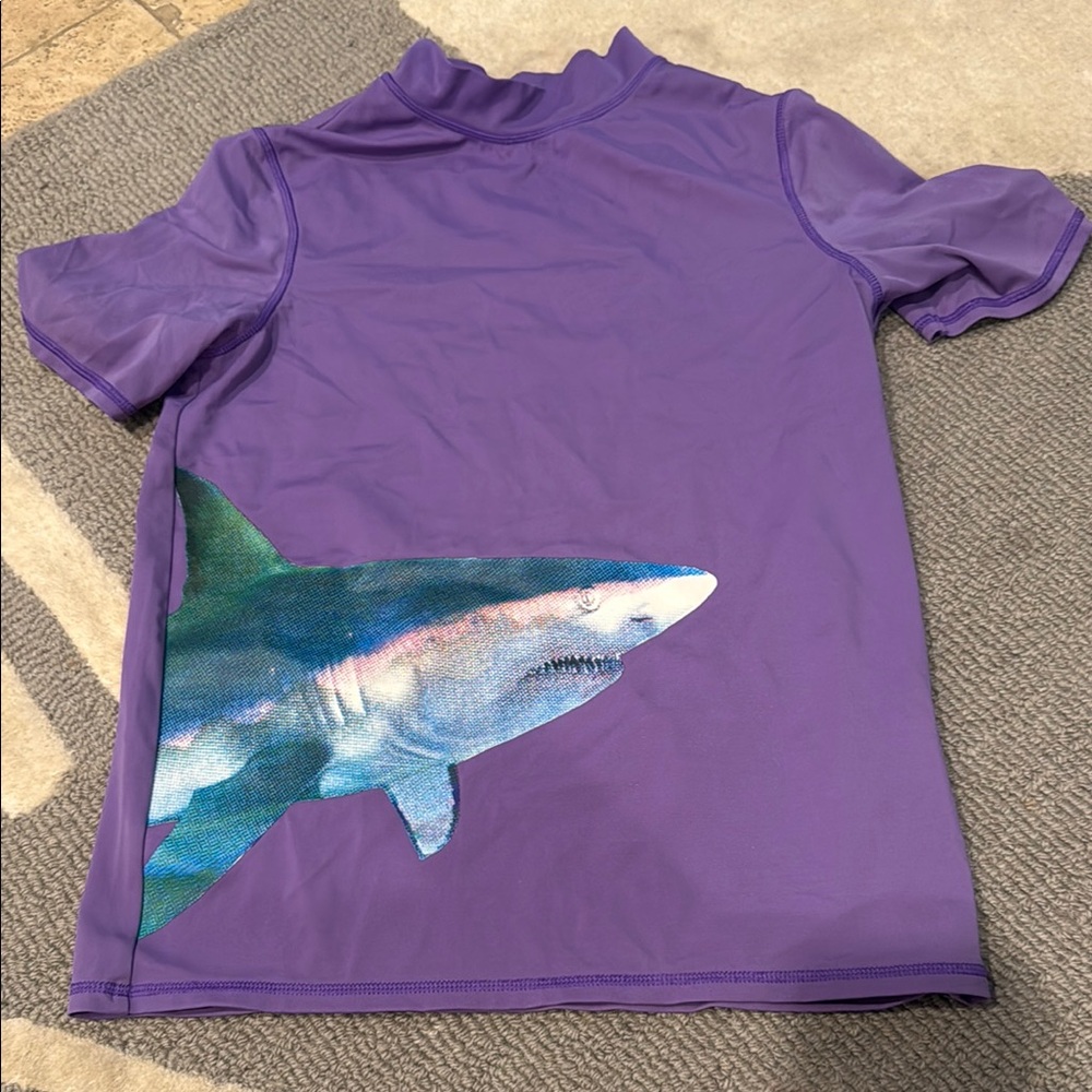 Lands' End Purple Rashguard Swim Shirt with Shark Graphic Sz M